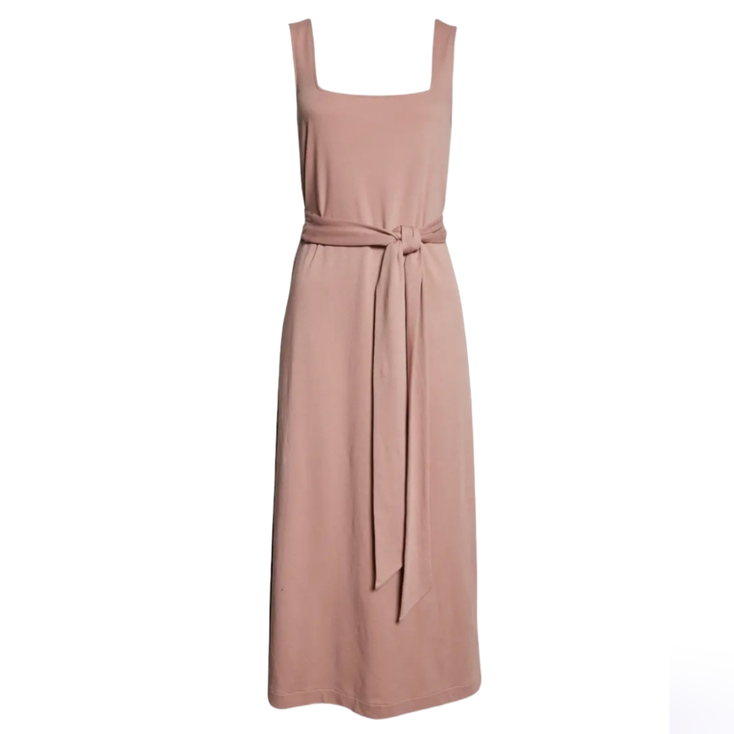 Vince Belted Square Neck Midi Dress Mauve Orchid Women's Large Nwt